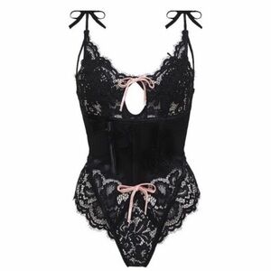 For Love And Lemons Black Lace Noelle teddy bodysuit